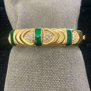 Rare Joan Rivers green enamel and CZ bangle